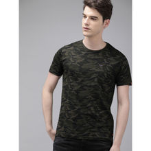 THE BEAR HOUSE Men Olive Green Black Slim Fit Camouflage Printed Round Neck T-shirt