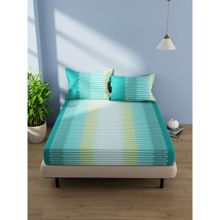 Bianca Cotton Double Bedsheet With 2 Pillow Covers -3Pc Set Geometric-Seagreen (Queen)