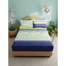 Bianca Super Soft Cotton Xl King Size Bedsheet -3Pc Set Floral-Green, Blue (King)