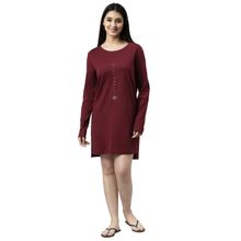 Enamor Womens Essentials E161-relaxed Fit Full Sleeve Cotton Tunic Tee With Side Slit-dry Blood