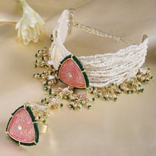 Zaveri Pearls Pink & Green Multistrand Pearls Bridal Hand Harness-ZPFK15150