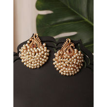 Saraf RS Jewellery Gold Plated Pearl Beaded Peacock Temple Studs Earring