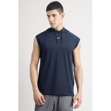 Reebok Navy Blue Polyester Blend Typography Tank