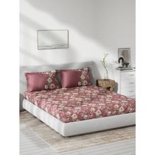 Ddecor Live Beautiful Garden Beauty Cotton King Bedsheet With 2 Pillow Covers - Wine