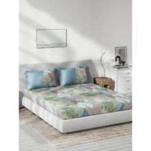 Ddecor Live Beautiful Angelic Floral Cotton King Bedsheet With 2 Pillow Covers - Blue
