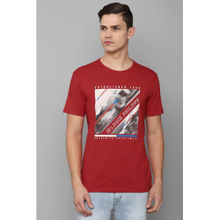 Louis Philippe Men Red Print Crew Neck T-Shirt