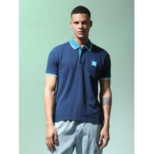 Flying Machine Men Blue Cotton Regular Fit Polo T-Shirt