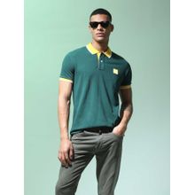 Flying Machine Men Green Cotton Regular Fit Polo T-Shirt