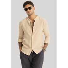 Snitch Men Beige Textured Polyester Casual Shirt