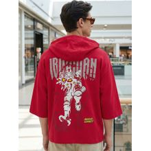 Bewakoof Marvel Men Salsa Red Ironman Character Printed Oversized Fit Hoodie T-Shirt