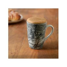 Ellementry Carbon Ceramic Tall Coffee Mug With Wooden Lid for Home and Office
