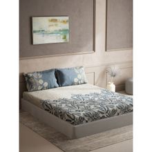 Ddecor Live Beautiful Leaves Double Bedsheet With 2 Pillow Covers - Blue