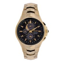 SEIKO Analogue Mens Watch Black Dial Yellow Colored Strap