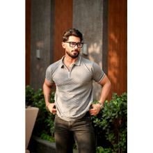 GRITSTONES Men Grey Premium Flat Knit Zipper Polo T-Shirt