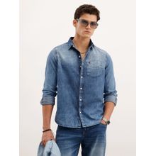 WROGN Men Slim Fit Faded Denim Light Blue Shirt