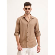 WROGN Men Slim Fit Striped Khaki Shirt