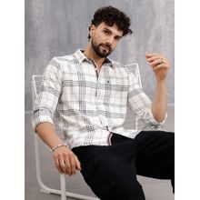 WROGN Men Soft Hand Brushed Check In Crepe Yarn White Shirt