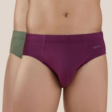GLOOT Butter Blend Cotton Brief with Covered Elastic and Anti Odour-Pack of 2 GLI016 Plum-Olive