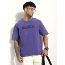Difference of Opinion Men Acid Washed Oversized Embroidery Navy Blue T-Shirt