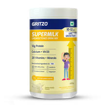 Gritzo Supermilk Growth+ Unsweetened (10–12Y Girls), 12G Protein - Creamy Vanilla