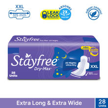 Stayfree DryMax All Nights Ultra Sanitary Pads with Dry Cover - XXL for Heavy Flow - Pack of 28