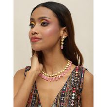 Ruby Raang Studio Gold-Plated White & Pink Kundan-Studded & Pearl Beaded Handcrafted Jewellery Set