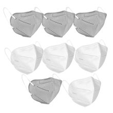 Fabula Pack Of 8 Kn95/n95 Anti-pollution Reusable 5 Layer Mask ( Grey,white)