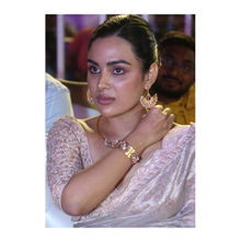 Suhani Pittie Rectangular Golden Bracelet with Pearls Worn By Samyukta Menon