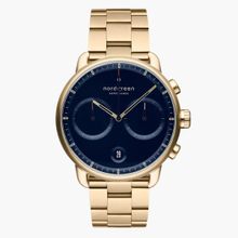 Nordgreen Pioneer 42mm, Navy Blue Dial with Gold 3-Link watch Strap