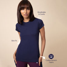 Nykd by Nykaa Essential Stretch Cotton Tee In Relaxed Fit , Nykd All Day-NYLE 047 - Navy Blue