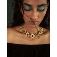 Dhwani Bansal Pi a Necklace In Gold Plated Brass and Set with Emerald Cut Green Topaz Crystals