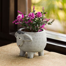 ExclusiveLane 'Cheerful Sheep' Handmade & Hand-Painted Planter Pot In Terracotta (6 Inch)