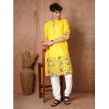 TRYBUY.IN Yellow Floral Full Sleeves Kurta with Pyjama