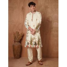 TRYBUY.IN Cream Printed Full Sleeves Kurta with Pyjama