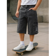 Bewakoof Men's Grey Washed Baggy Fit Cargo Shorts