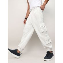 Campus Sutra Mens Egg White Cuffed Hem Cargo Jogger