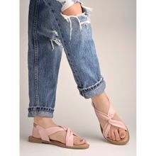 Shoetopia Cross Strap Pink Flat Sandals For Women