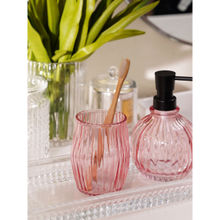 Pure Home + Living Pink Ribbed Glass Toothbrush Holder