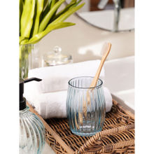 Pure Home + Living Blue Ribbed Glass Toothbrush Holder