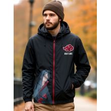Bewakoof Air 1.0 Naruto Men's Jet Black Itachi Graphic Printed Oversized Windcheater Jacket