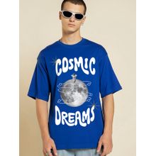 Bewakoof Men's Blue Cosmic Dreams Graphic Printed Oversized T-shirt
