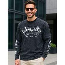 Bewakoof Official S.W.Smiley Men Black Graphic Printed Oversized Acid Wash T-Shirt