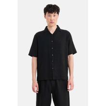 Snitch Black Textured Half Sleeves Boxy Resort/Vacation Shirt for Men