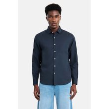 Snitch Navy Blue Textured Full Sleeves Regular Resort/Vacation Shirt for Men