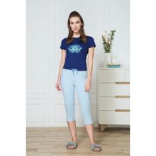 Van Heusen Women Drawstring Waistband & Reflective Trim Lounge Capris - Blue