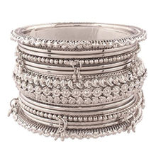 Peora Traditional Antique Look Oxidised Silver Plated Bangle Set For Women Girls