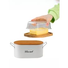 The Better Home Borosilicate Glass Wooden Lid Butter Dish & Bread Box