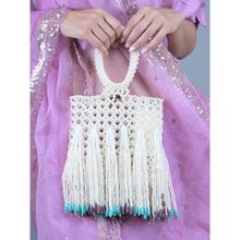 Odette White Pearls Embroidered Clutch for Women