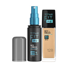 Maybelline New York Fit Me Foundation 128 Warm Nude + Fit Me Matte + Poreless Setting Spray Combo