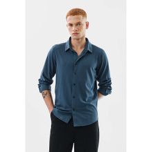 Snitch Dark Teal Blue Plain Full Sleeves Slim Casual Shirt for Men